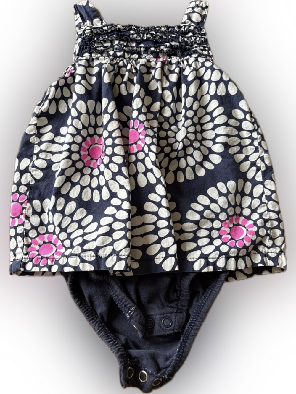 Navy Floral Tank Bodysuit with Pink Accents - Kids